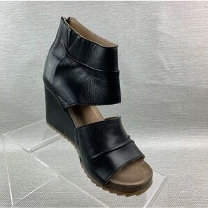 Elegant Black Leather Wedge Sandals